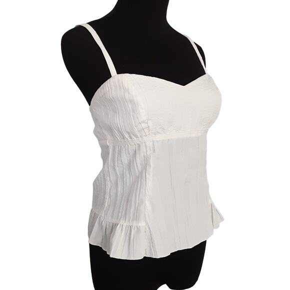 Vintage 90s Poplin Cami Peplum Ruffle Crop Top Cosplay Lingerie Blouse White - Picture 2 of 9